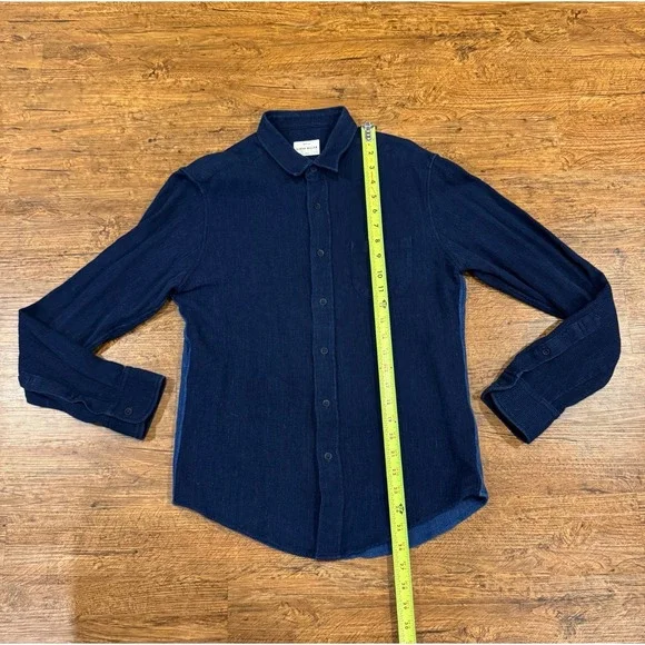 Simon Miller Blue Casual Preppy Work Waffle Knit Button Up Flannel Shirt Men's 3 - Picture 7 of 9